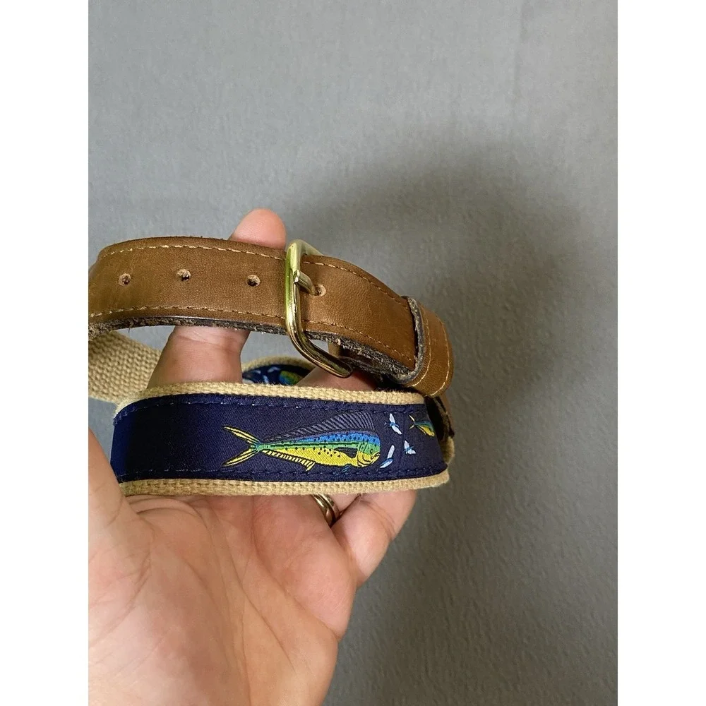 Zip-Pro Men's Canvas & Leather Mahi/ Dolphin Fish Embroidered Belt Size 28